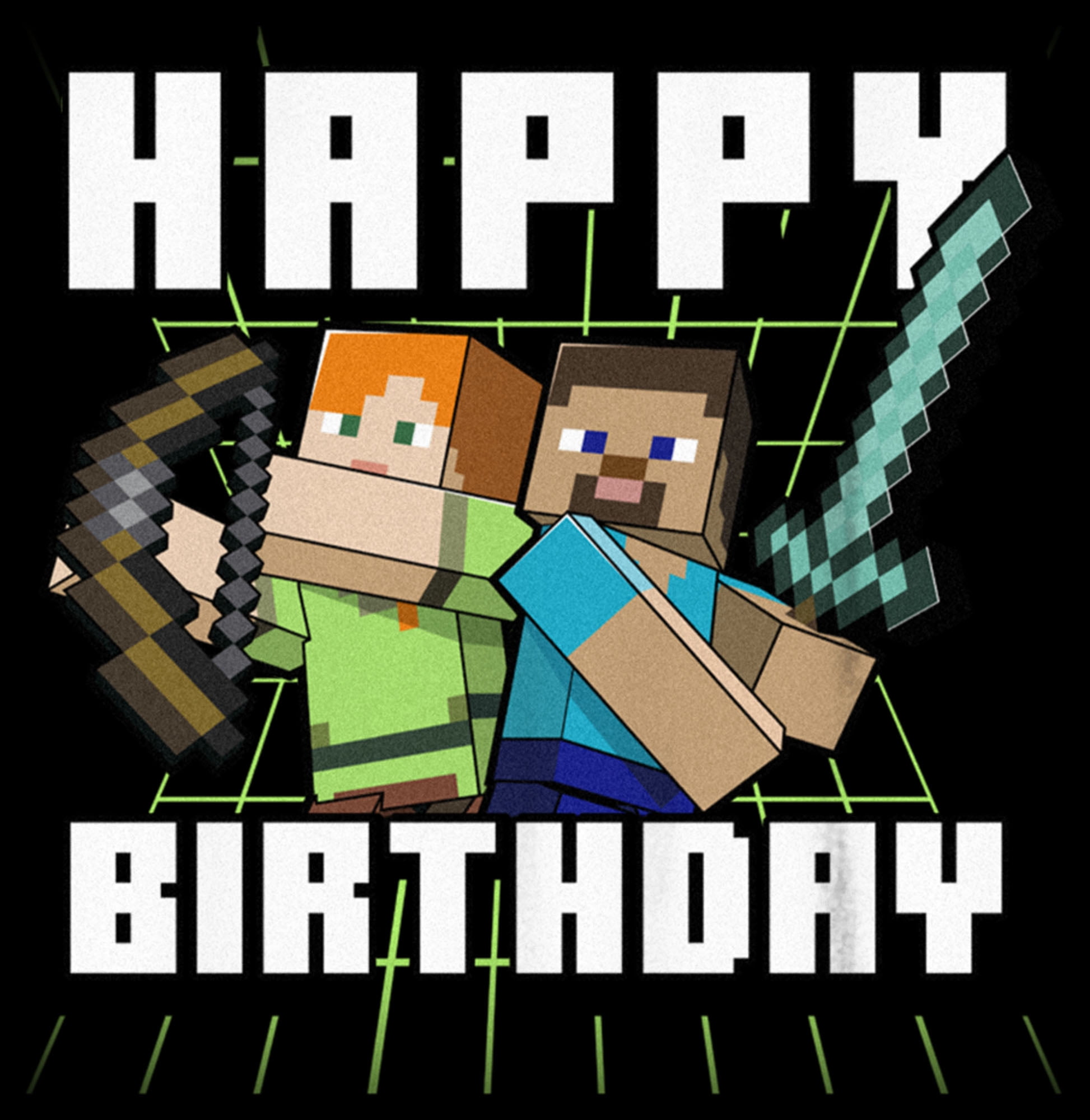 Boy's Minecraft Happy Birthday Steve and Alex Graphic Tee Black Small - Walmart.com